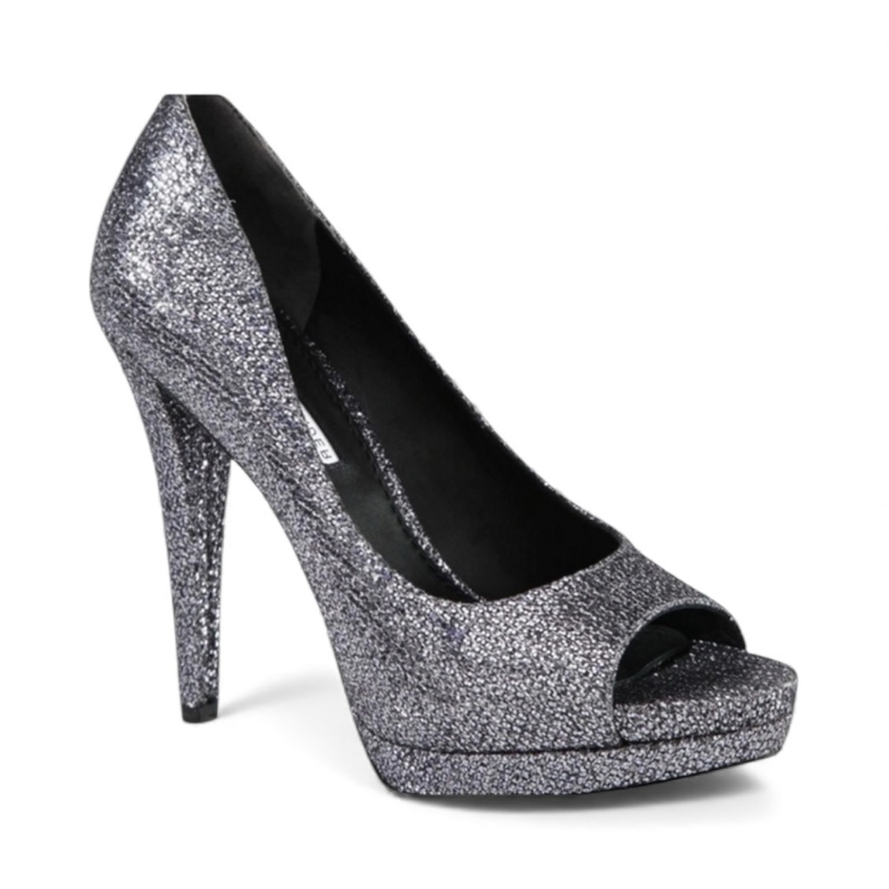 Vera Wang Selima Silver Glitter Peep-Toe Heels platform pumps size 7
